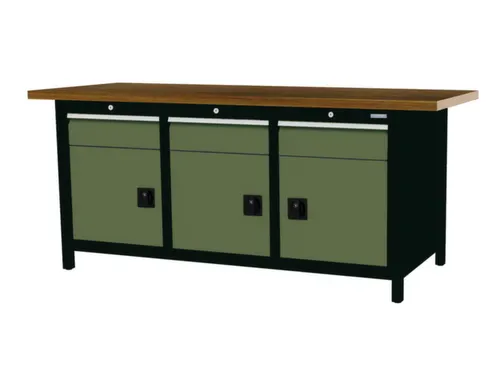 werkbank,HxBxD 860x2000x750mm,onderstel RAL9005,fronten RAL6011