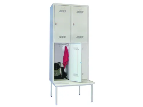Garderobekast 2150x830x800mm 2x2 Vakken Zitbank Cilinderslot Ral7035