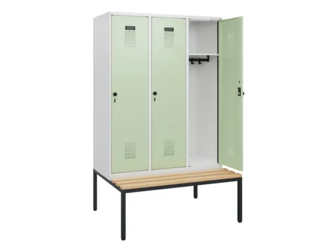 locker met bank,HxBxD 1950x1200x815mm,3vak,vak B 400mm,draaigrendel
