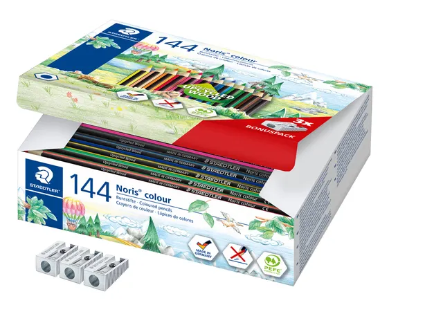 Kleurpotloden Staedtler Noris classpack à 144 st 12 kleuren + 3 punte