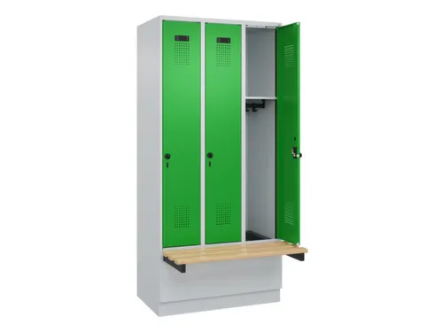 locker met bank,HxBxD 1950x900x815mm,3vak,vak B 300mm,draaigrendel