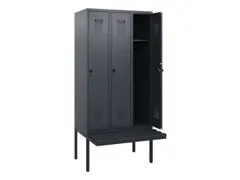 locker met bank,HxBxD 1950x900x815mm,3vak,vak B 300mm,draaigrendel