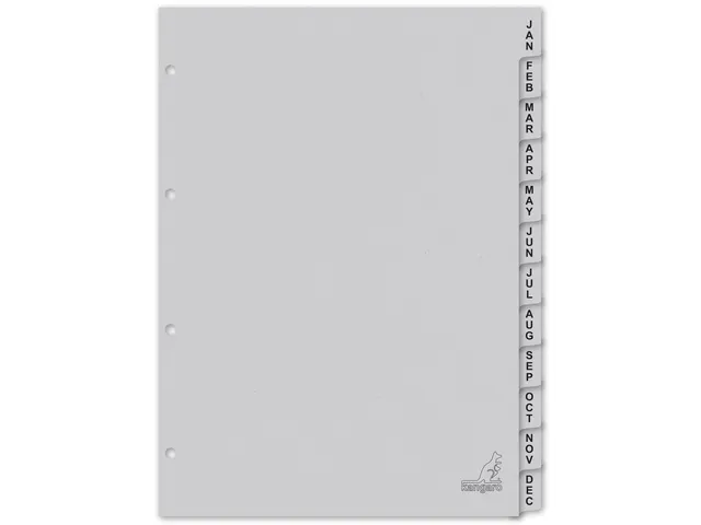 Tabblad ECO Kangaro A4 letters 180 grams grijs karton 4-gaats 12-delig