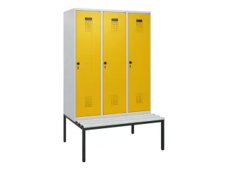 locker met bank,HxBxD 1950x1200x815mm,3vak,vak B 400mm,draaigrendel - 2