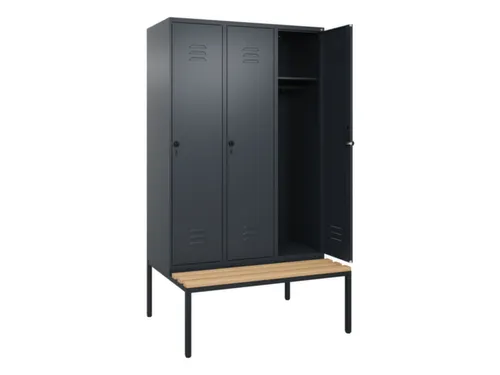 locker met bank,HxBxD 2120x1200x815mm,3vak,vak B 400mm,draaigrendel