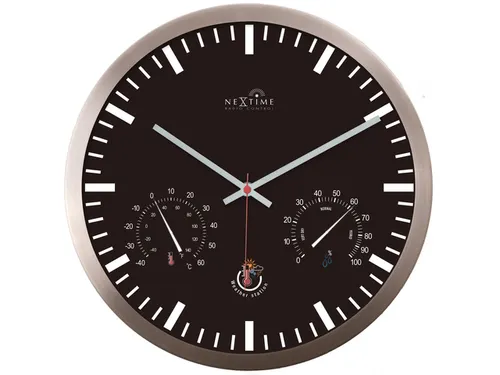 Wandklok Nextime dia 25cm zwart Radio controlled aluminium streep