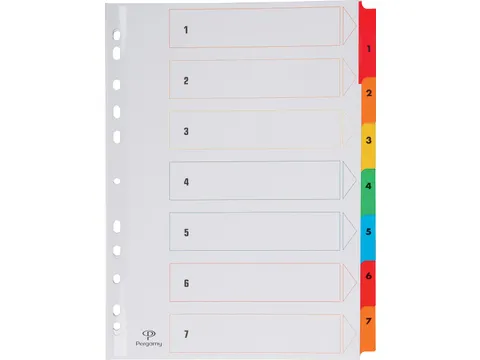 Tabblad karton A4 Assorti 7-delig 1-7 11-gaats