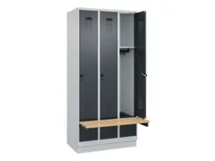 locker met bank,HxBxD 1950x900x815mm,3vak,vak B 300mm,draaigrendel