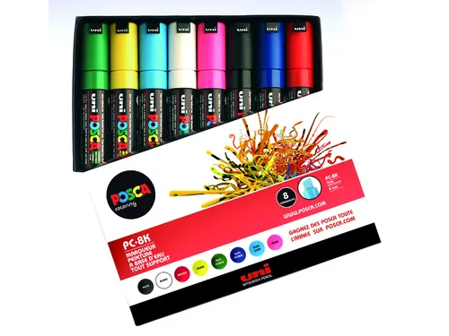 Verfstift Posca PC8K Brede punt 8mm schuin 8st assorti