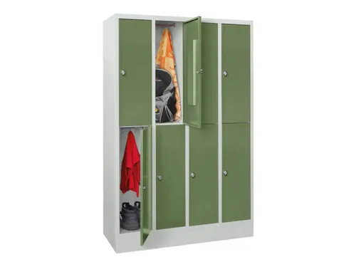 lockerkast,HxBxD 1850x1200x500mm,4x2vakken,RAL7035,front RAL6011