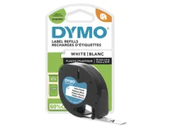 Labeltape Dymo Letratag 91201 plastic 12mm zwart op wit S0721660