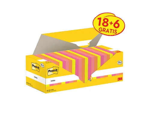 Memoblok 3M Post-it 654-COL 76x76mm kleur assorti voordeelpak
