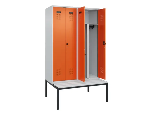 PBM-locker met bank,HxBxD 2120x1200x815mm,4vak,vak B 300mm