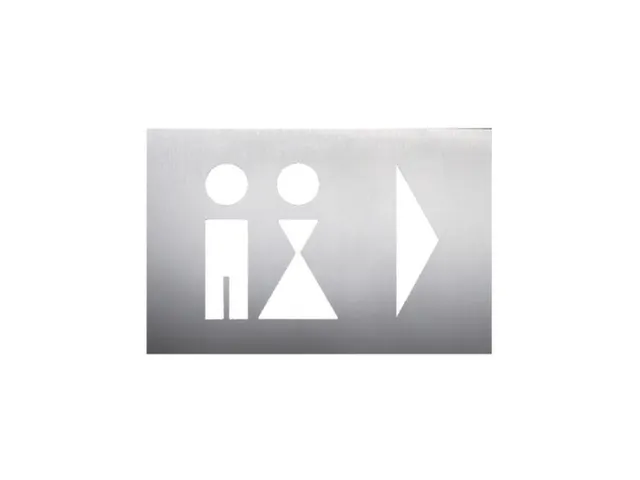 wandbord,wc dames/heren,pijl rechts,RVS,zelfklevend,HxB 160x235mm