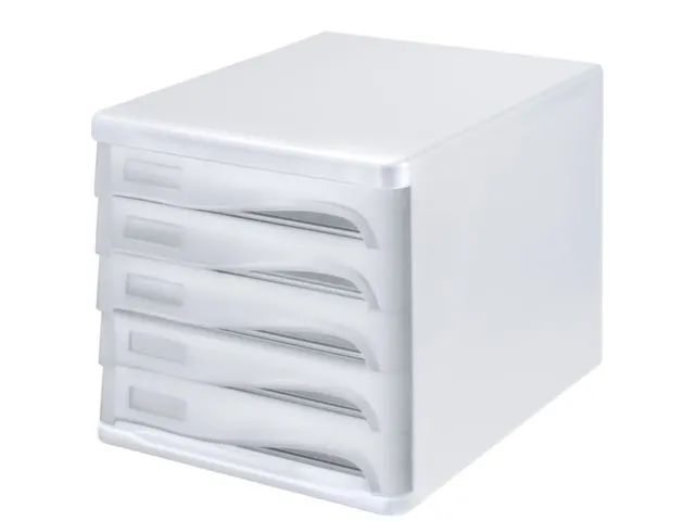 ladeblok,5lade(n),HxBxD 250x265x340mm,kunststof,wit,laden grijs