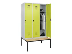 locker met bank,HxBxD 2120x1200x815mm,3vak,vak B 400mm,draaigrendel