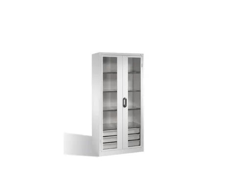 werkplaatskast HxBxD 1950x930x500mm 4xStalen bodem 3laden slot RAL7035