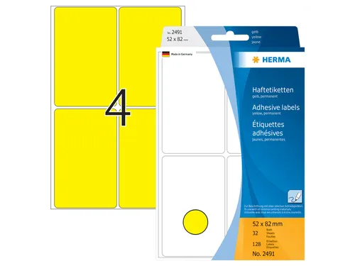 HERMA 2491 Universele etiketten 52x82mm Geel 128 stuks