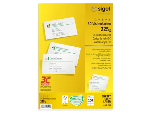 Visitekaartjes Sigel 225gr Gladde Zijden Wit 85x55mm