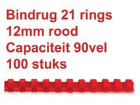 Reliure Fellowes 12mm 21 anneaux A4 rouge 100 pièces