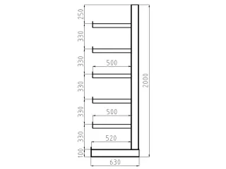 Draagarmstelling 2000x5400x630mm 6gelijk Lange Armen Incl. Poot - 2