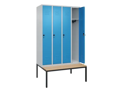 locker met bank,HxBxD 2120x1200x815mm,4vak,vak B 300mm,draaigrendel