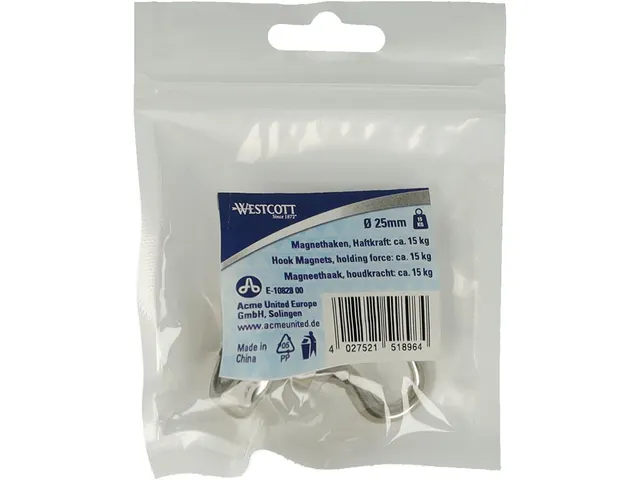 Aimant Westcott avec crochet 25mm argent. Puissance +/- 15kg