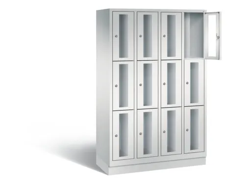 Lockerkast 1800x1190x500mm 4x3 vakken Cilinderslot, Sokkel, RAL7035