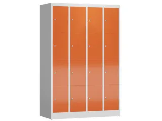 Lockerkast 1800x1185x500mm 4x4 vakken cilinderslot, sokkel, RAL3000 - 1