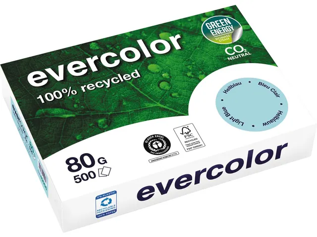 Gerecycleerd Kopierpapier Evercolor 80 Gram A4 Helblauw
