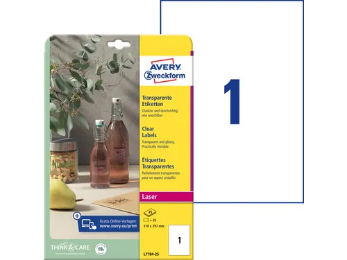 Crystal Clear Etiket Avery Zweckform 210x297mm A4 transparant 25 stuks