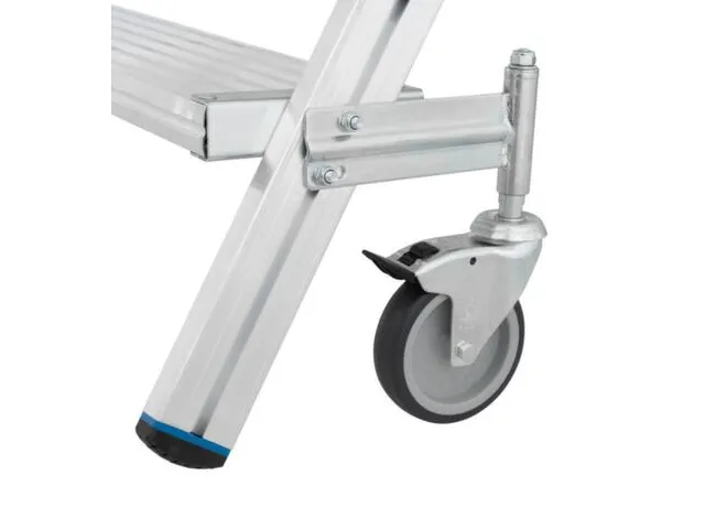 bordestrap,verrijdbaar,bordes H 1,2m,2x5treden,aluminium,4zwenkwielen