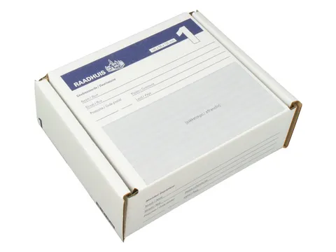 postpakketdoos 1 Raadhuis 146x131x56mm Wit bedrukt 5 stuks