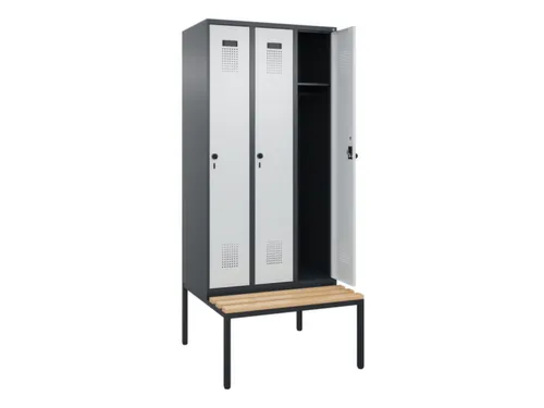 locker met bank,HxBxD 2120x900x815mm,3vak,vak B 300mm,draaigrendel
