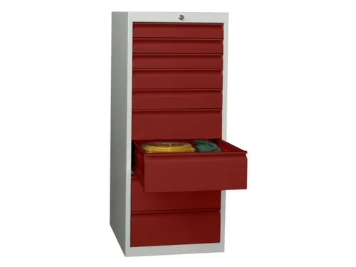 ladekast,HxBxD 1200x500x600mm,9lade(n),cil.-slot,RAL7035,front RAL3000