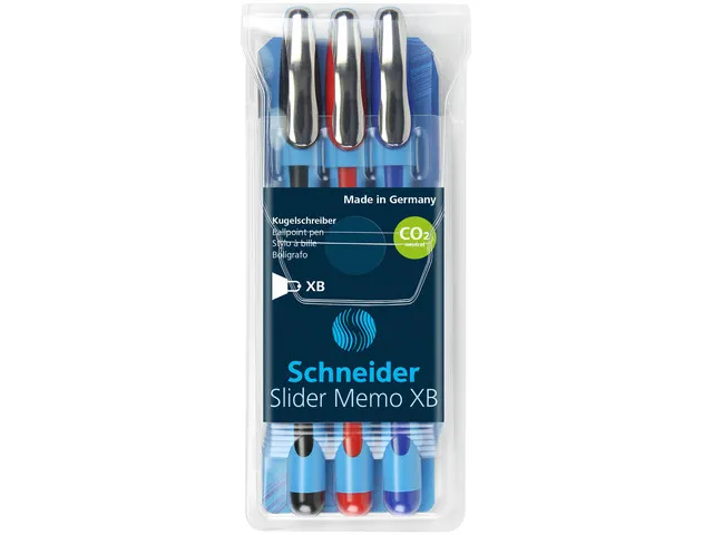 Balpen Schneider Slider Memo XB 1,4mm kogelbreedte, etui a 3 stuks