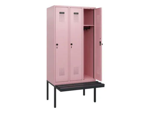 locker met bank,HxBxD 1950x900x815mm,3vak,vak B 300mm,draaigrendel