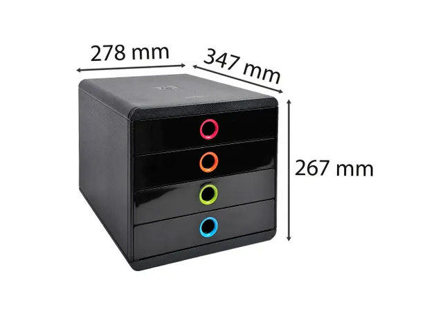 Ladenblok Pop-Box zwart/ harlekijn 4 laden A4+