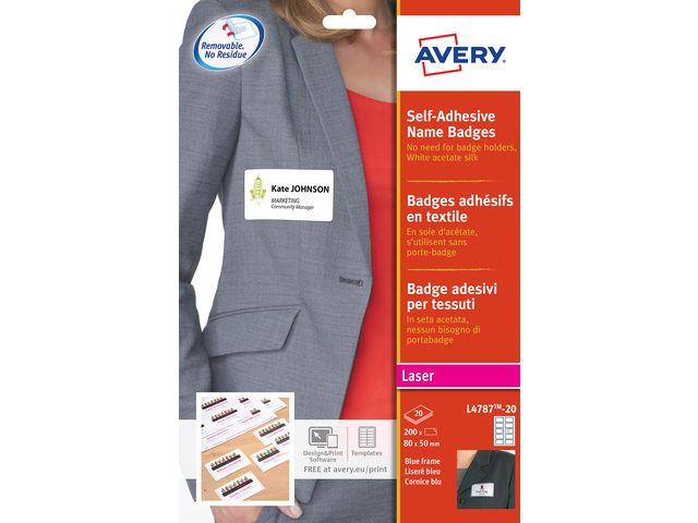 badge etiket Avery 80x50mm NP 20 vel 10 etiketten per vel wit/blauw | AveryEtiketten.be
