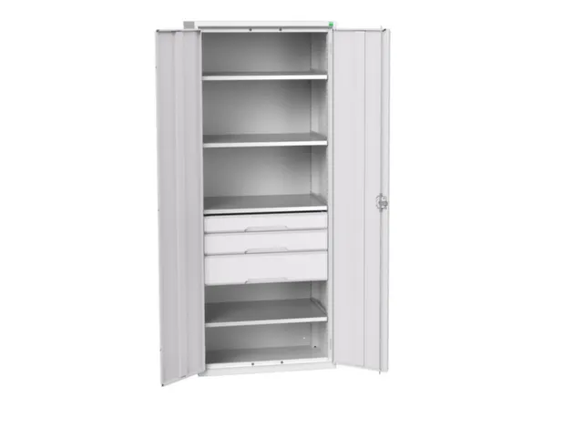 universele kast,HxBxD 2000x800x550mm,4xStalen bodem,3lade(n)