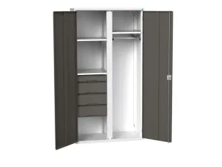 Locker 2000x1050x550mm 3 vakken, lade, dubbele vleugeldeur, RAL7016 - 1