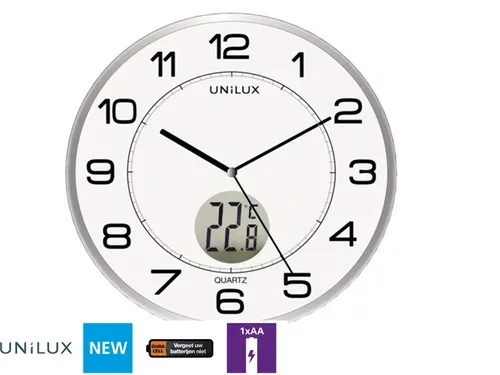 Wandklok Unilux Tempus Ø 30.5cm lichtgrijs/wit