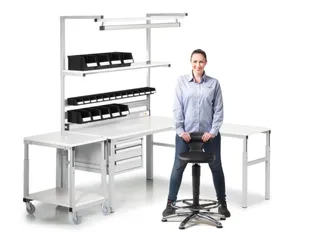 ESD-bijzetwagen,HxBxD 650-900x700x500mm,1niveaus,niveaus RAL7035 - 6