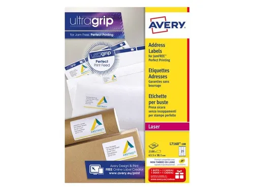 Adresetiket Avery QuickPeel L7160-100 63.5x38.1mm Wit 2100 stuks