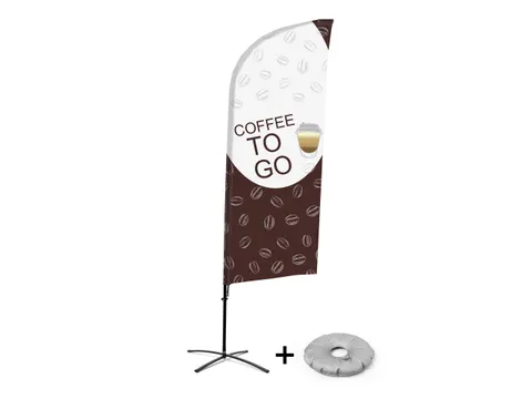 Horecavlag Alu Wind complete set "Coffee to Go" kruisvoet Zwart