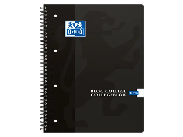 Bloc de cours Oxford A4 + 4 perforations Carreau 10mm 90fls noir