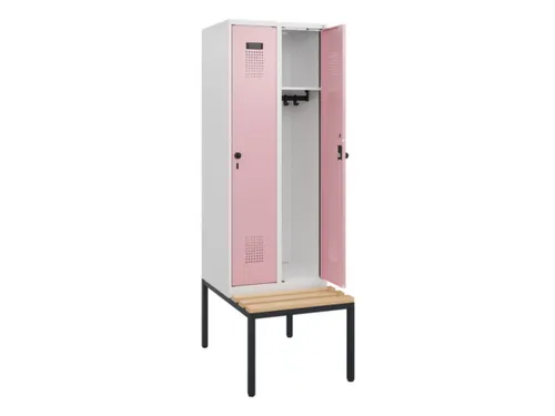 locker met bank,HxBxD 1950x600x815mm,2vak,vak B 300mm,draaigrendel