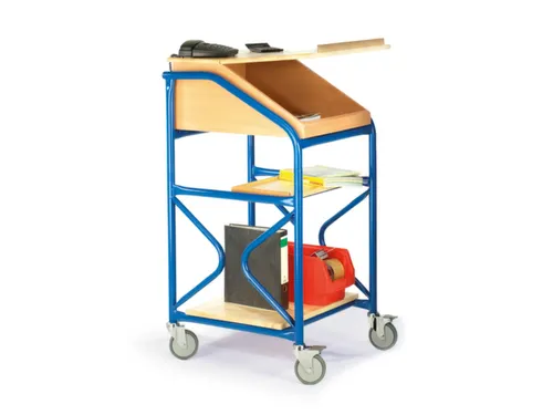 Verrijdbare lessenaar,HxBxD 1240x630x690mm,m. legborden,klapdeksel