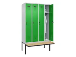 locker met bank,HxBxD 2120x1200x815mm,4vak,vak B 300mm,draaigrendel