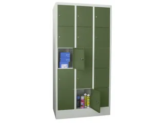 lockerkast,HxBxD 1850x900x500mm,3x5vakken,RAL7035,front RAL6011 - 2